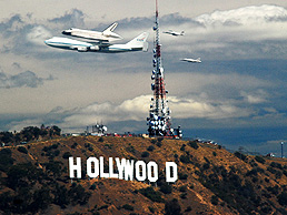 Endeavor Space Shuttle Flies of Hollywood Sign phoito